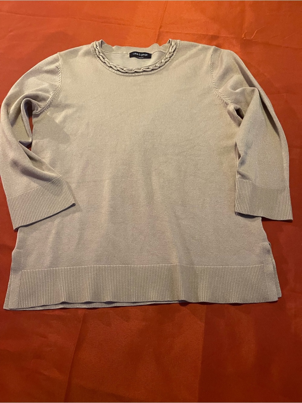 Cable & Gauge Light Beige Braided-Neck Crew Sweater